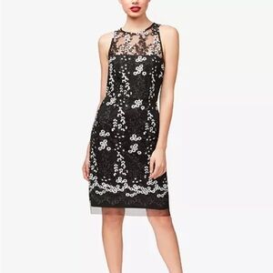 Betsey Johnson Black Floral Embroidered Lace Sheath Dress